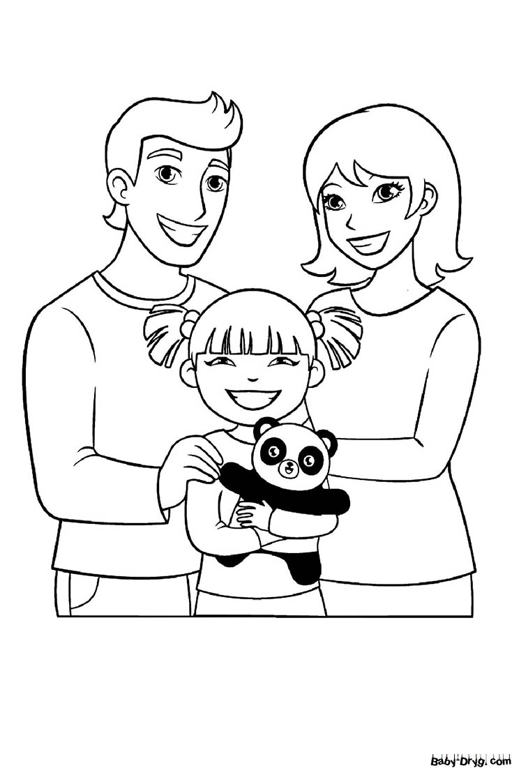 Daddy, mommy, daughter - family Coloring Page | Coloring Mother's Day