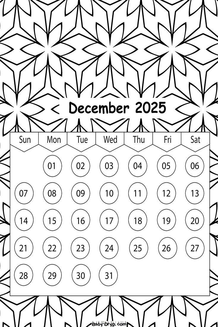 December 2025 Calendar | Coloring Calendar 2025 year