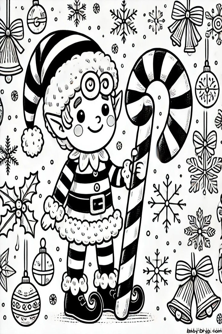Elf Boy and New Year's Eve Coloring Page | Coloring Year Snake 2025