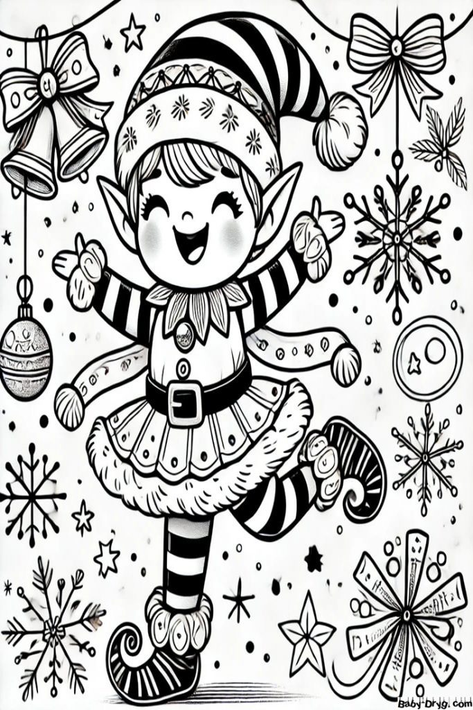 Girl New Year's Elf Coloring Page | Coloring Year Snake 2025