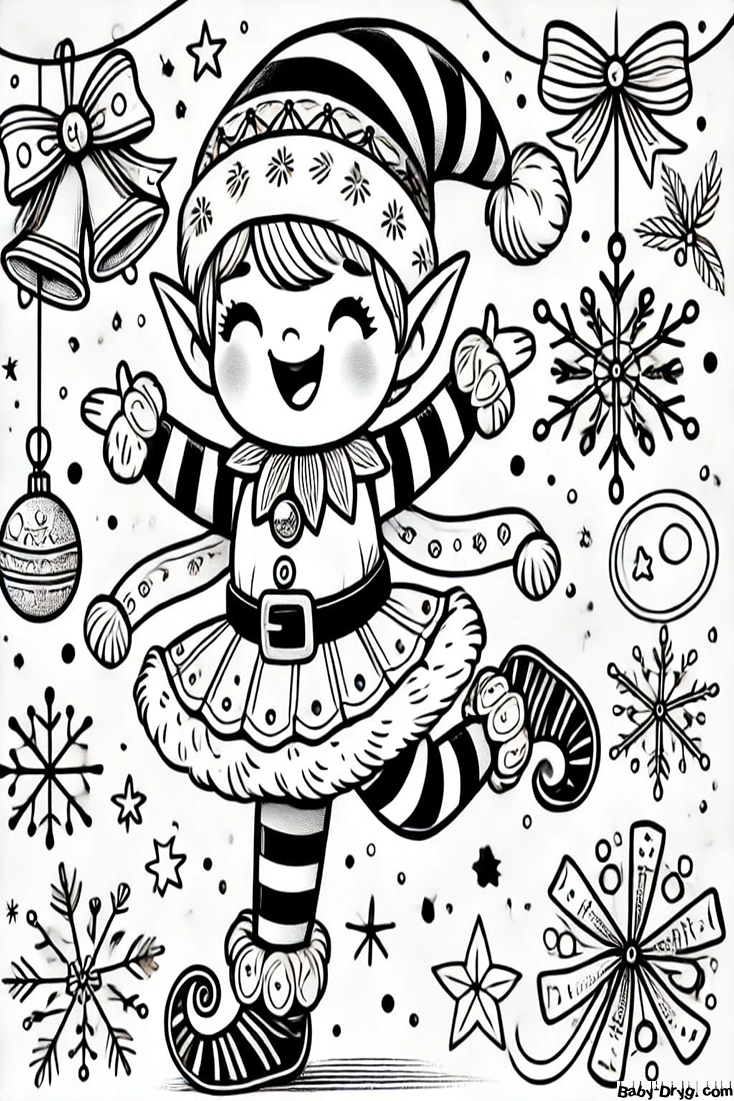 Girl New Year's Elf Coloring Page | Coloring Year Snake 2025
