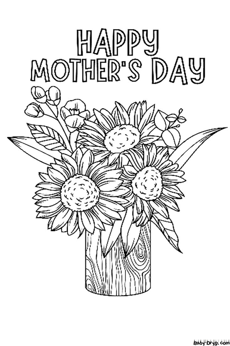 Happy Mother’s Day Flower Bouquet Coloring Page | Coloring Mother's Day