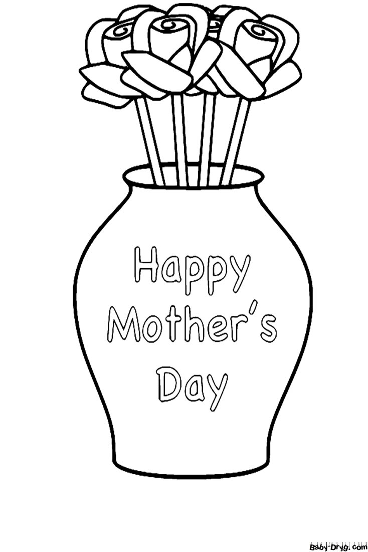 Happy Mothers Day And A Vase Coloring Page | Coloring Mother's Day