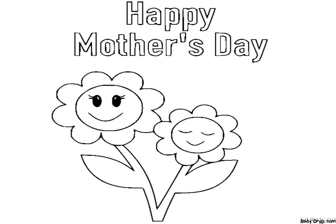 Happy Mothers Day And Sunflowers Coloring Page | Coloring Mother's Day
