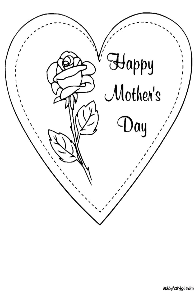 Happy Mothers Day With A Heart And Flower Coloring Page | Coloring Mother's Day