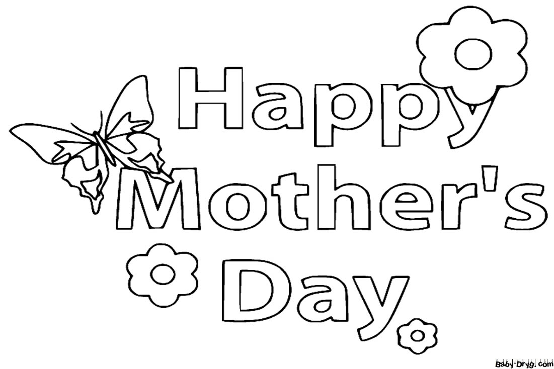 Happy Mothers Day With Butterfly And Flowers Coloring Page | Coloring Mother's Day