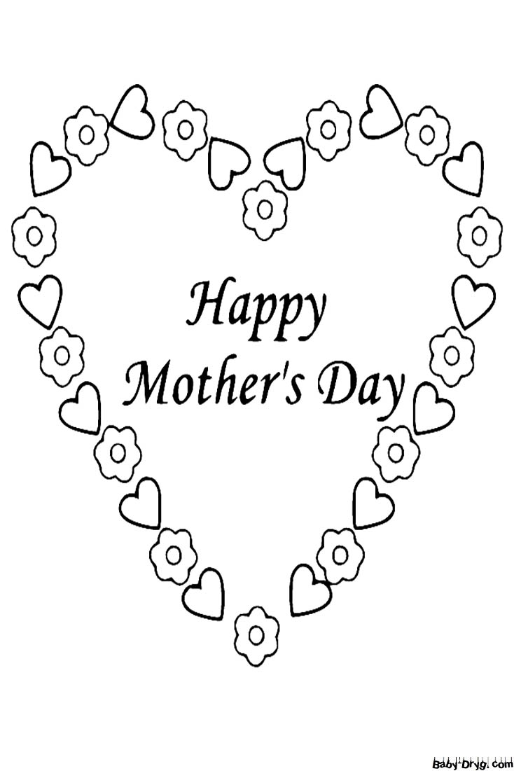 Happy Mothers Day With Hearts And Flowers Coloring Page | Coloring Mother's Day