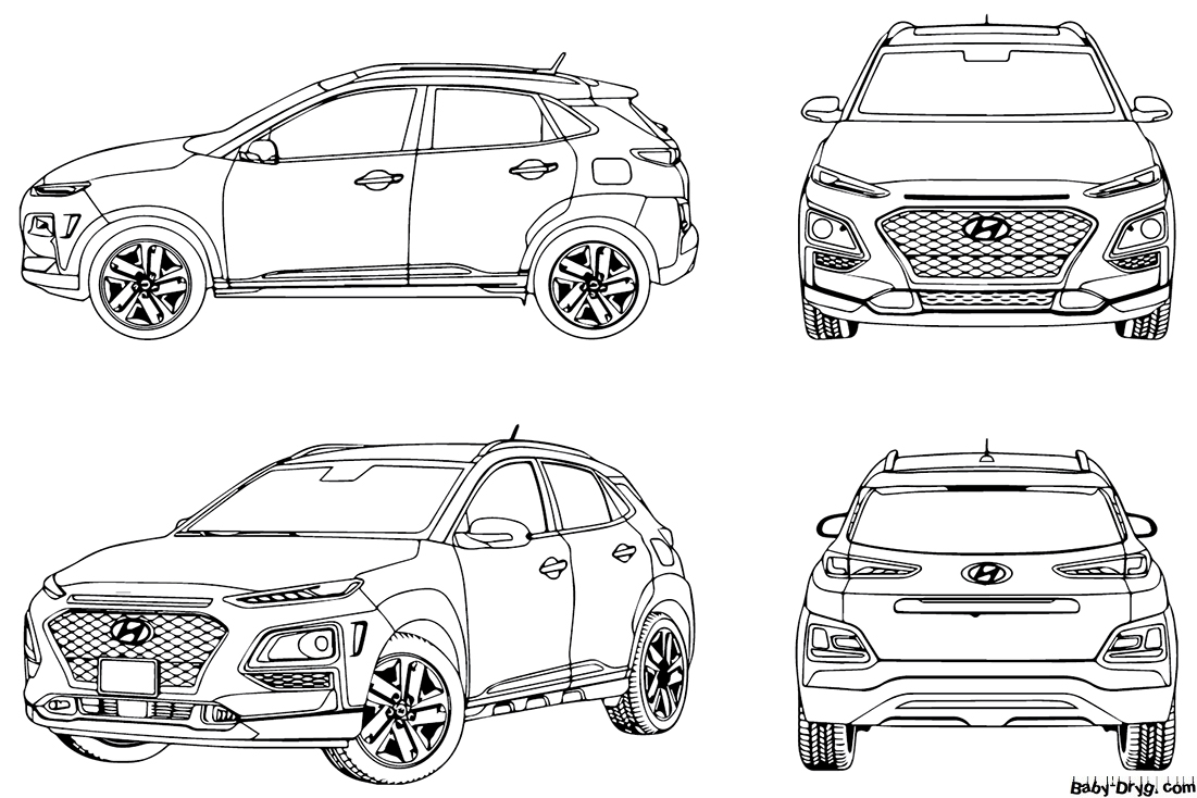 Huyndai Kona 2021 Coloring Page | Coloring Hyundai