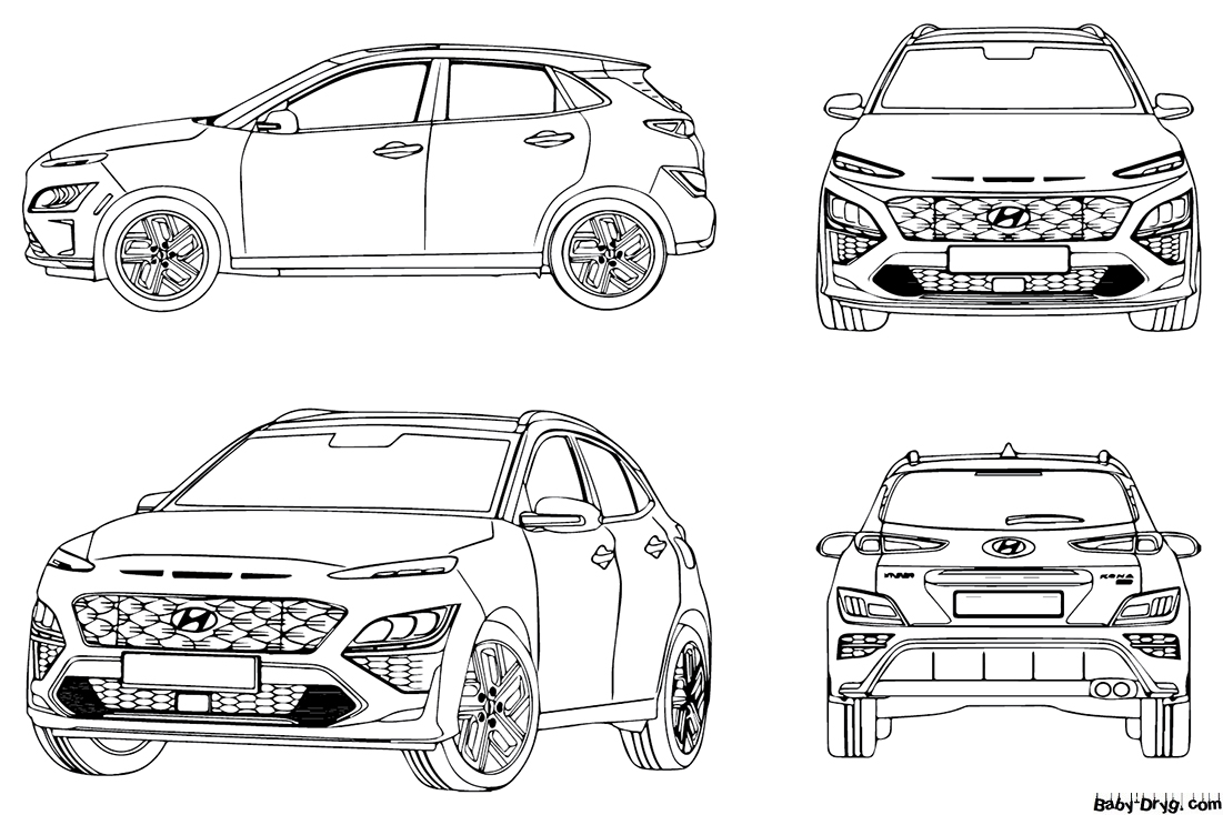 Hyundai Kona 2021 4WD Coloring Page | Coloring Hyundai
