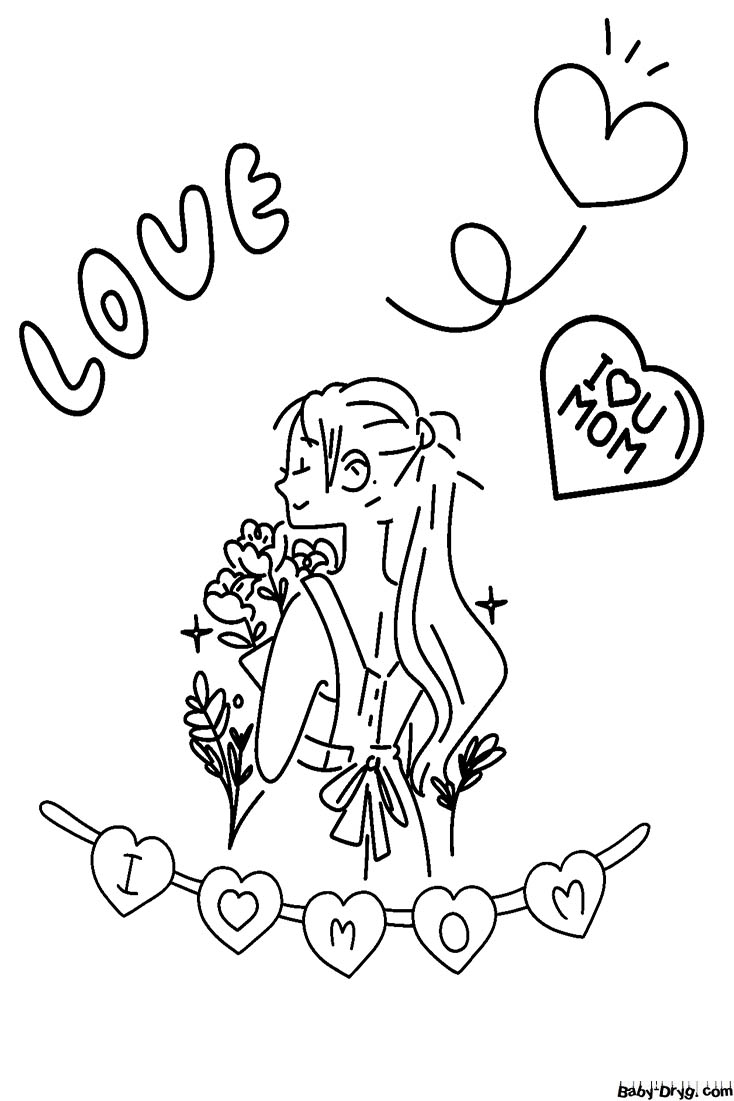 I Love Mom For Girls Coloring Page | Coloring Mother's Day