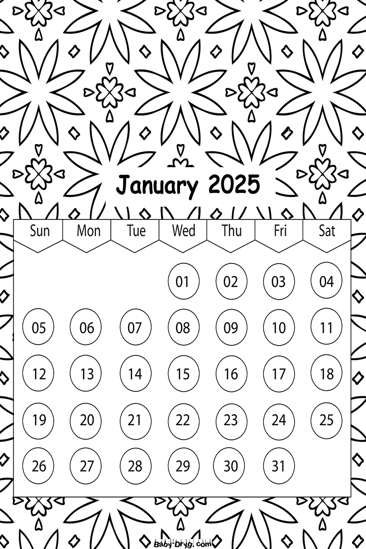 January 2025 Calendar | Coloring Calendar 2025 year