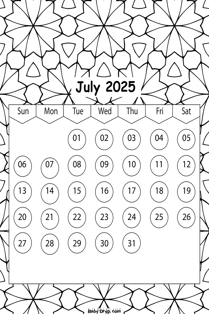 July 2025 Calendar | Coloring Calendar 2025 year