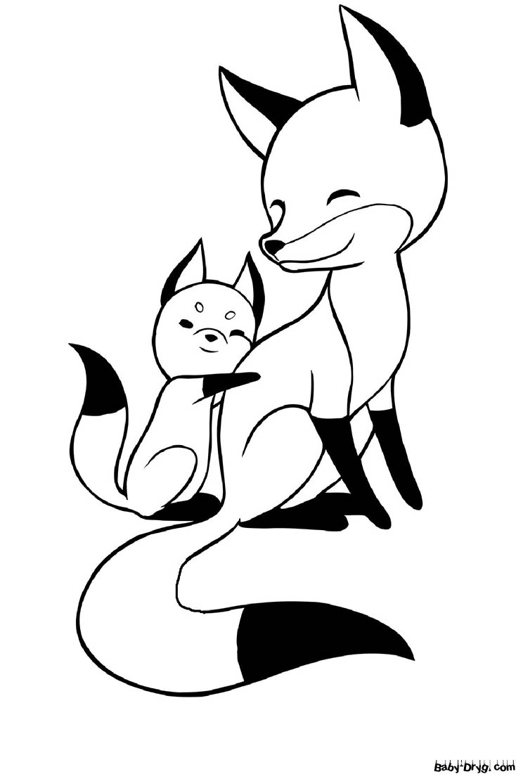 Mama fox and baby fox Coloring Page | Coloring Mother's Day