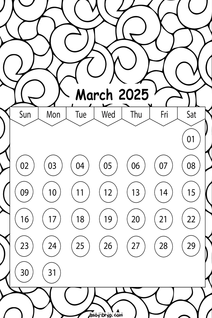 March 2025 Calendar | Coloring Calendar 2025 year