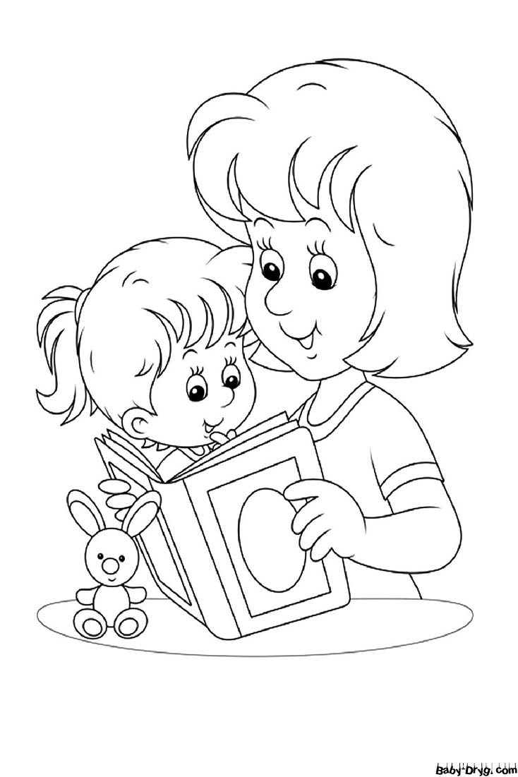 Mom's reading a book Coloring Page | Coloring Mother's Day