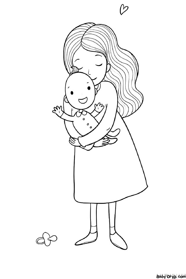Mom with a baby in her arms Coloring Page | Coloring Mother's Day