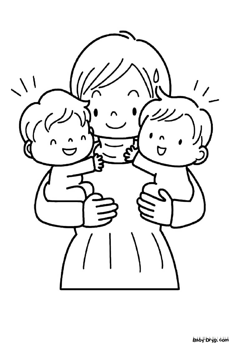 Mommy and the little ones Coloring Page | Coloring Mother's Day