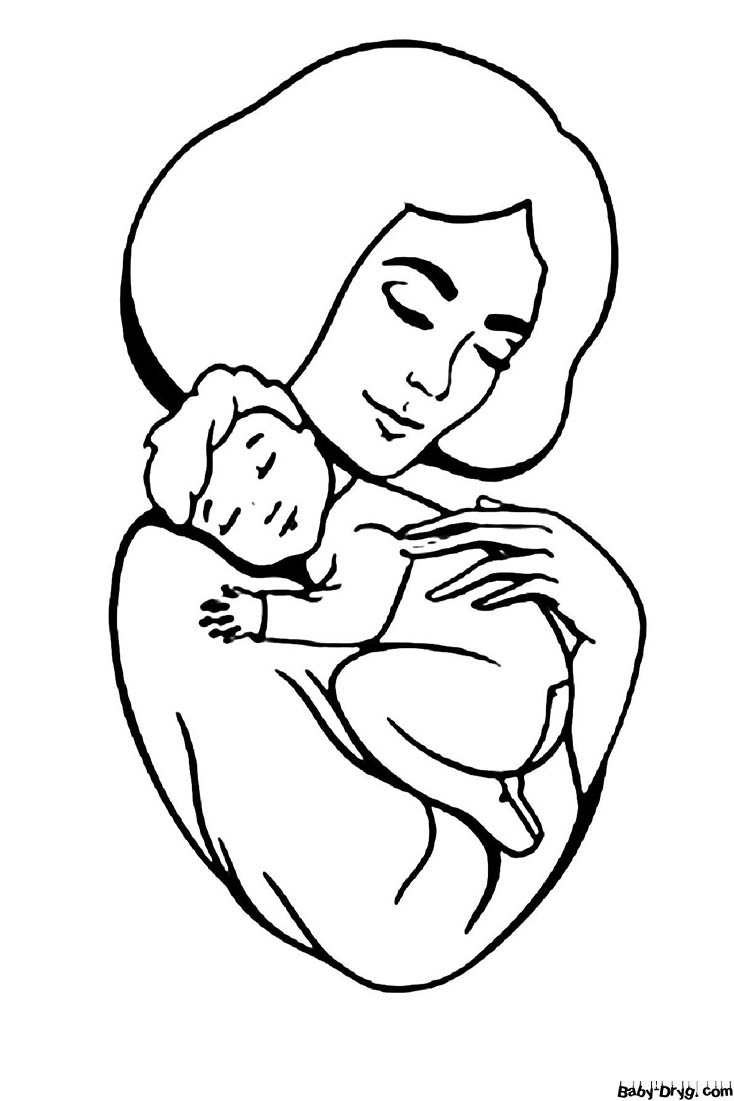 Mommy cuddles the baby Coloring Page | Coloring Mother's Day