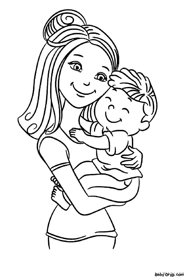 Mommy in arms with the baby Coloring Page | Coloring Mother's Day