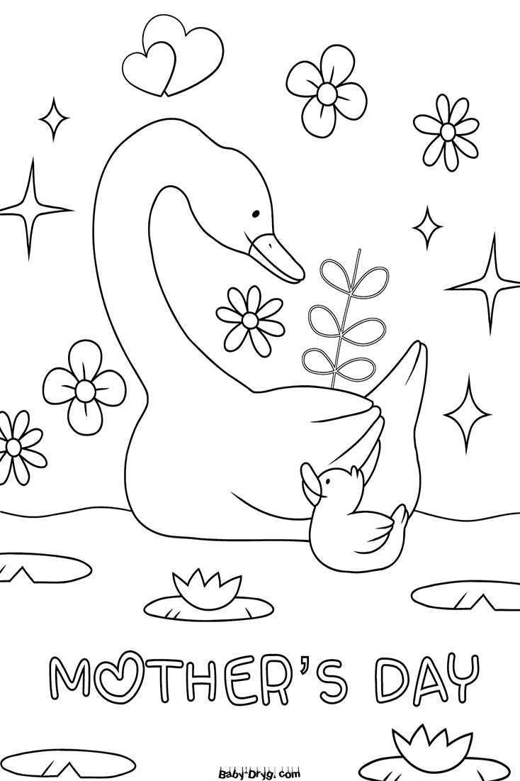Mother And Baby Duck Coloring Page | Coloring Mother's Day