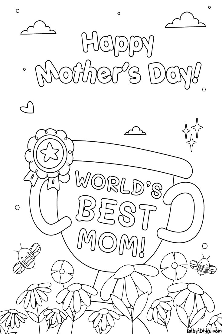 Mother Day Cup Coloring Page | Coloring Mother's Day