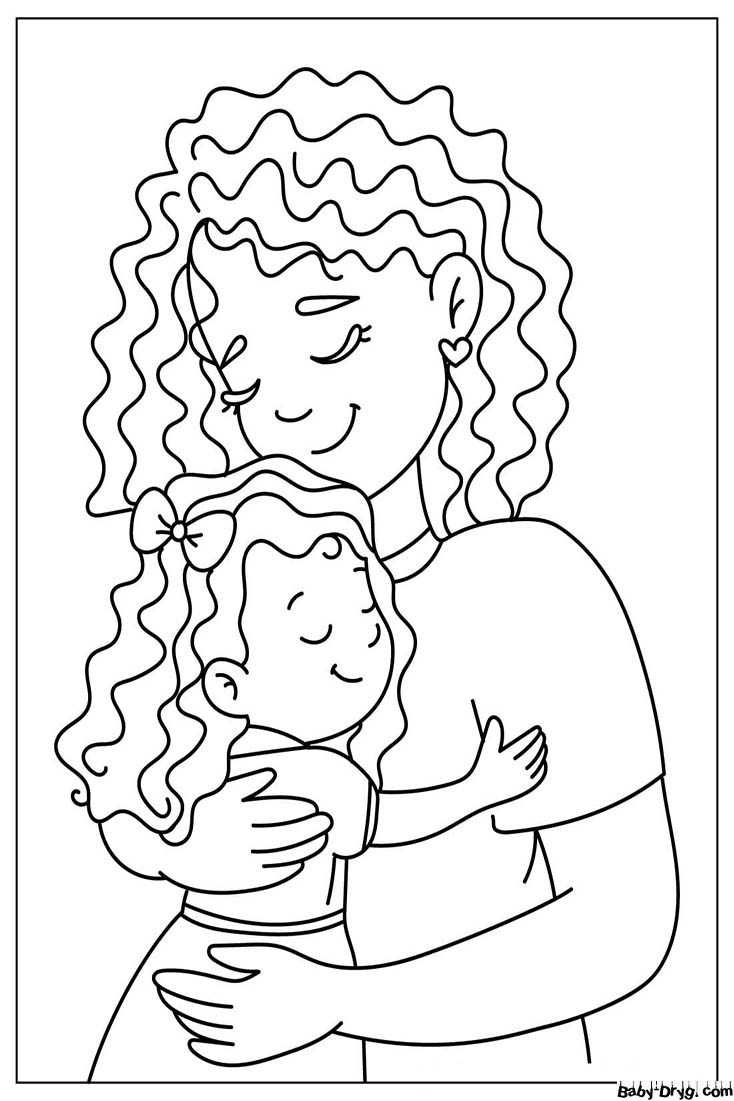 Mother Hugging Her Daughter Coloring Page | Coloring Mother's Day