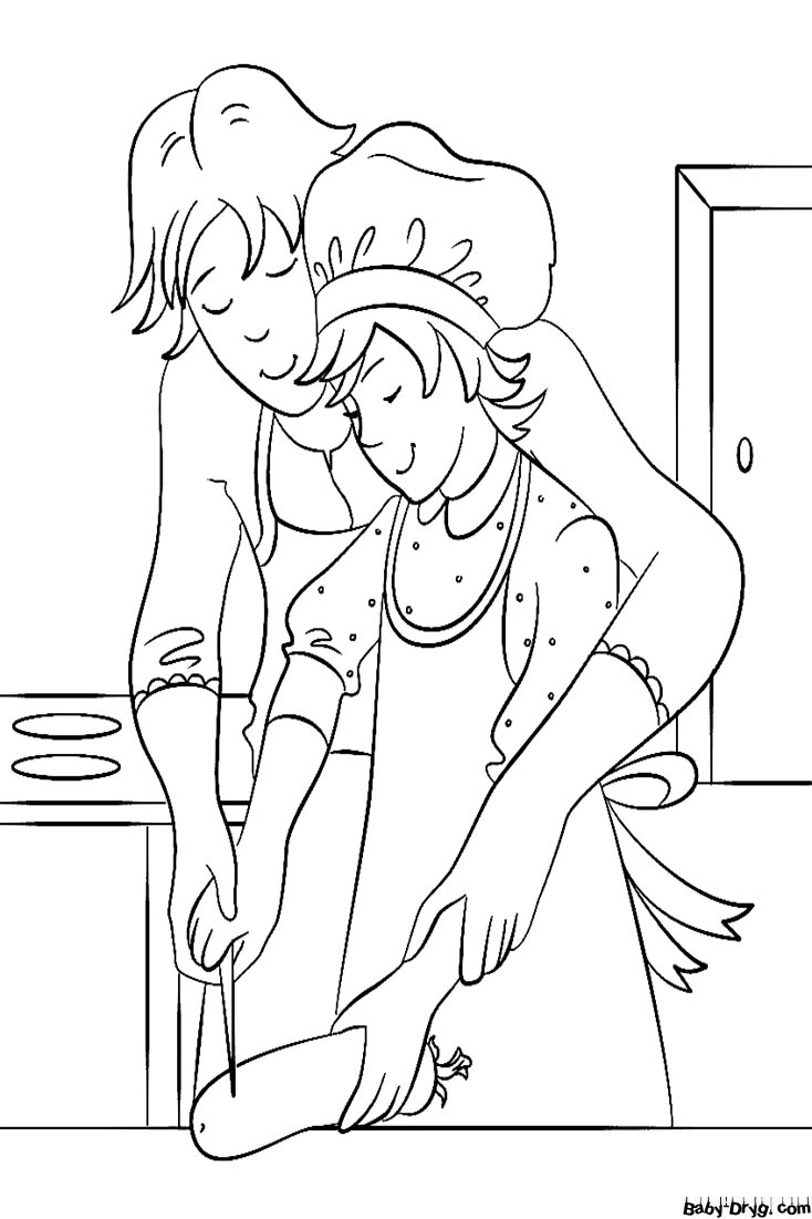 Mother Teaching Her Daughter How To Cook Coloring Page | Coloring Mother's Day