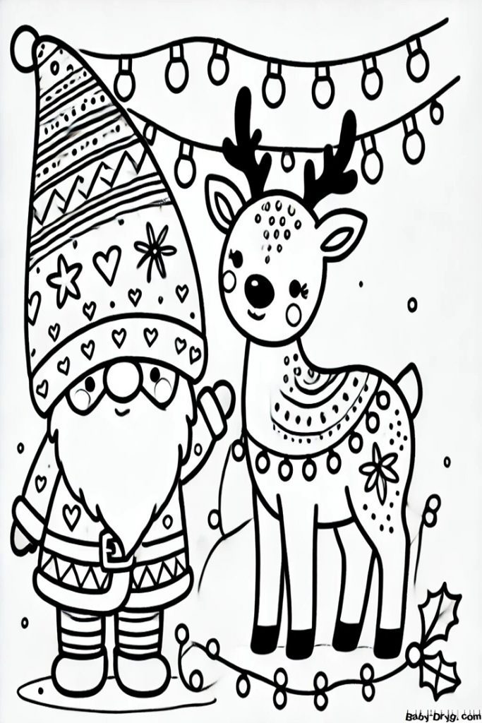 New Year's Gnome 2025 Coloring Page | Coloring Year Snake 2025