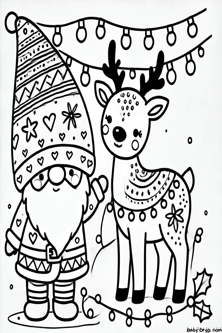 New Year's Gnome 2025 Coloring Page | Coloring Year Snake 2025