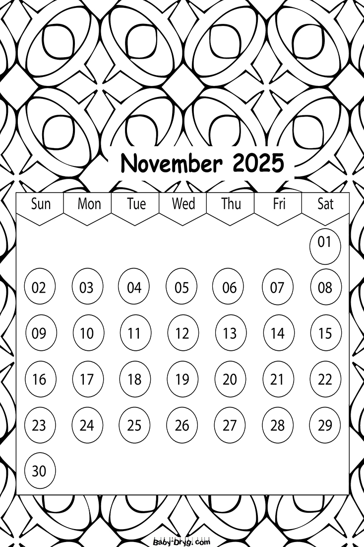 November 2025 Calendar | Coloring Calendar 2025 year