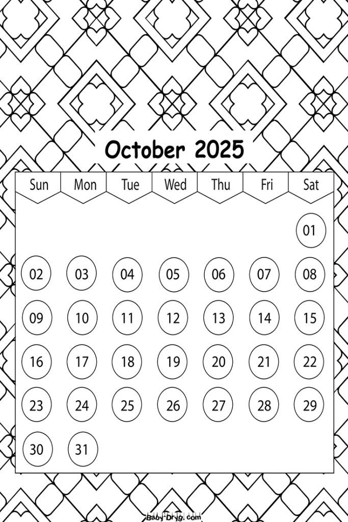 October 2025 Calendar | Coloring Calendar 2025 year