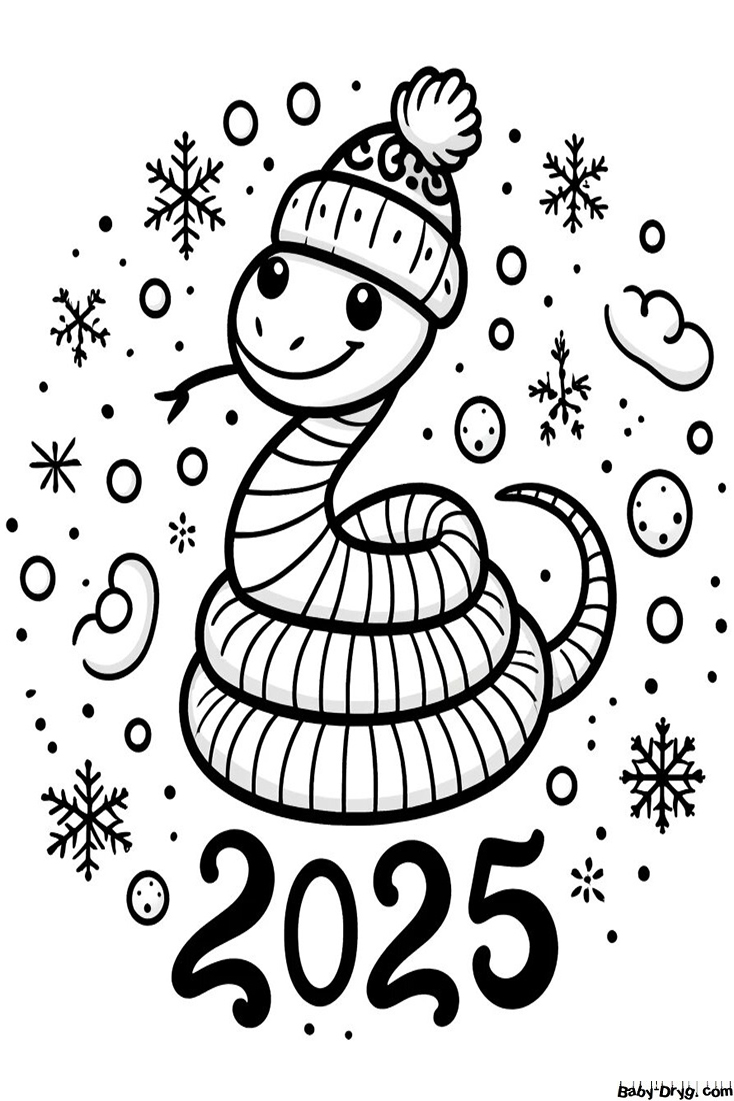 Postcard 2025 Coloring Page | Coloring Year Snake 2025