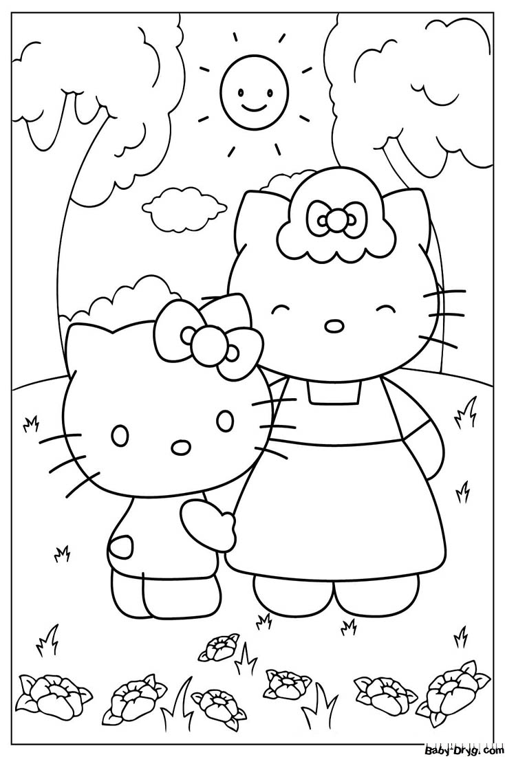 Раскраска Hello Kitty Мать и дитя | Раскраски День Матери