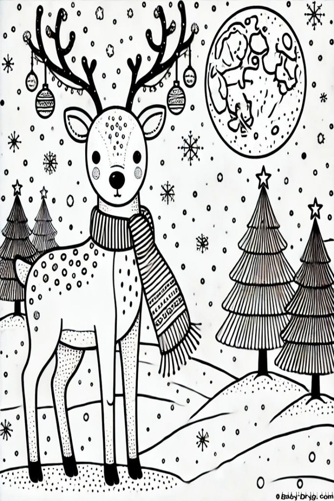 Reindeer snow 2025 Year Coloring Page | Coloring Year Snake 2025