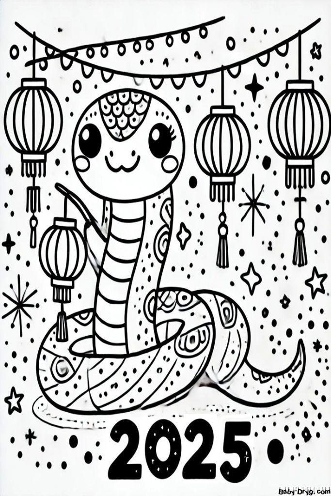 Snake 2025 Coloring Page | Coloring Year Snake 2025
