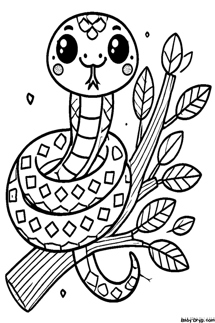Snake on a branch in summer Coloring Page | Coloring Year Snake 2025