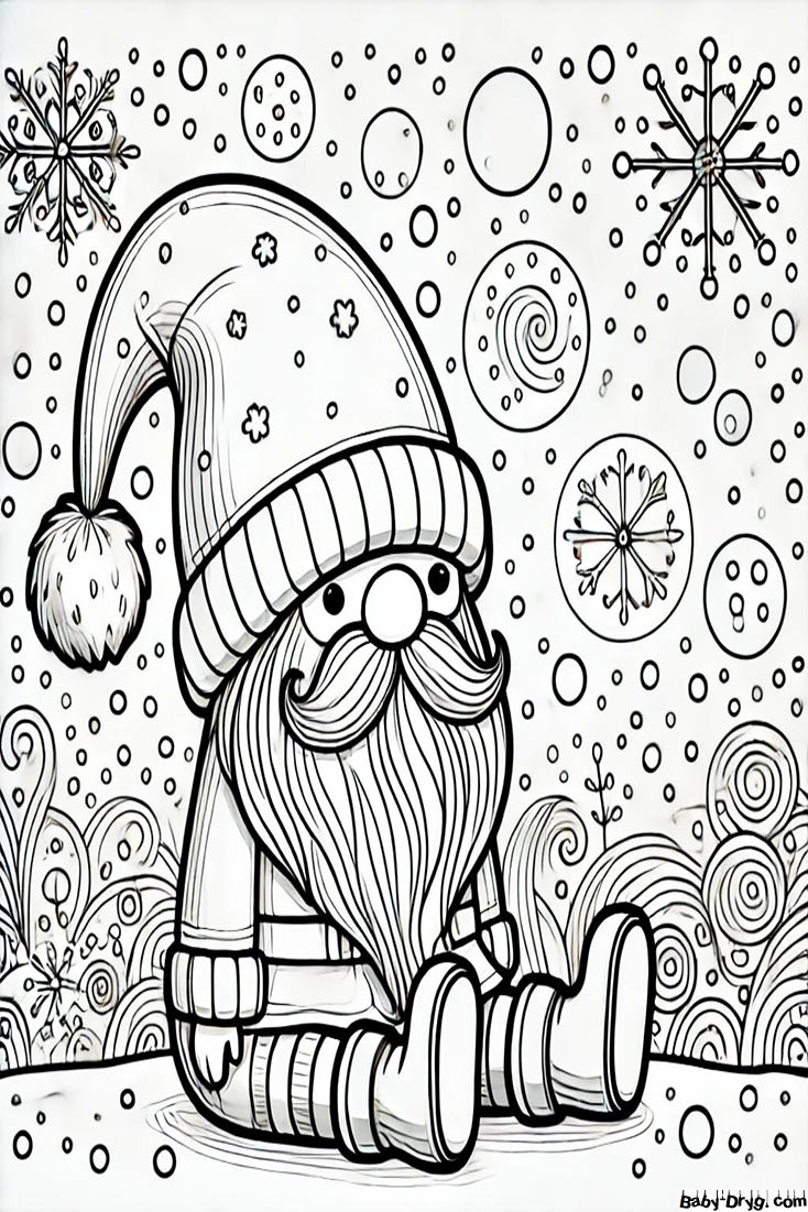 The gnome and the snow Coloring Page | Coloring Year Snake 2025