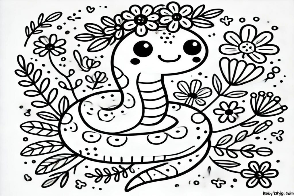 The symbol of the New Year 2025 Snake Coloring Page | Coloring Year Snake 2025