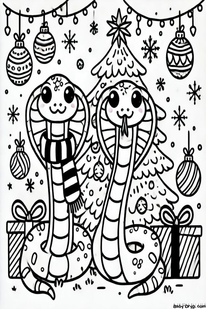 Two Snakes 2025 Coloring Page | Coloring Year Snake 2025