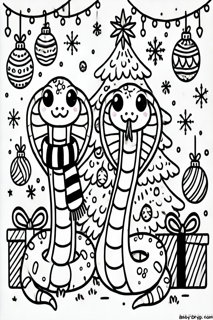 Two Snakes 2025 Coloring Page | Coloring Year Snake 2025