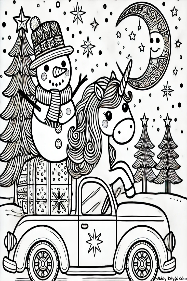 Unicorn Christmas Tree 2025 Coloring Page | Coloring Year Snake 2025