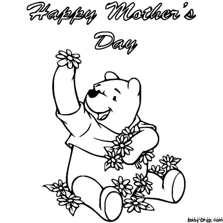 Winnie Wishes Happy Mothers Day Coloring Page | Coloring Mother's Day