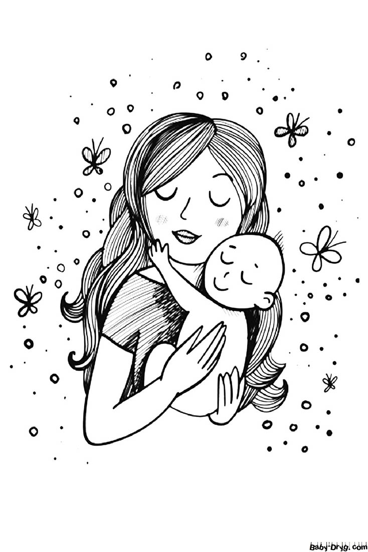 Young mom and baby Coloring Page | Coloring Mother's Day